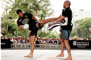 SAO PAULO, BRAZIL - JANUARY 16:  Michael Bisping participates in an open workout session for media and fans on January 16, 2013 at Parque Anhangabau in Sao Paulo, Brazil. (Photo by Josh Hedges/Zuffa LLC/Zuffa LLC via Getty Images)