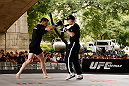 SAO PAULO, BRAZIL - JANUARY 16:  C.B. Dolloway participates in an open workout session for media and fans on January 16, 2013 at Parque Anhangabau in Sao Paulo, Brazil. (Photo by Josh Hedges/Zuffa LLC/Zuffa LLC via Getty Images)