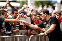 SAO PAULO, BRAZIL - JANUARY 16:  Michael Bisping greets fans during the UFC open workouts on January 16, 2013 at Parque Anhangabau in Sao Paulo, Brazil. (Photo by Josh Hedges/Zuffa LLC/Zuffa LLC via Getty Images)