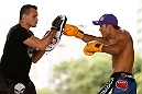 SAO PAULO, BRAZIL - JANUARY 16:  Godofredo "Pepey" Castro participates in an open workout session for media and fans on January 16, 2013 at Parque Anhangabau in Sao Paulo, Brazil. (Photo by Josh Hedges/Zuffa LLC/Zuffa LLC via Getty Images)