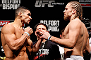 SAO PAULO, BRAZIL - JANUARY 18:  (L-R) Opponents Ronny Markes and Andrew Craig face off during the UFC on FX official weigh-in event on January 18, 2013 at Ibirapuera Gymnasium in Sao Paulo, Brazil. (Photo by Josh Hedges/Zuffa LLC/Zuffa LLC via Getty Images)