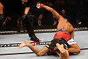 SAO PAULO, BRAZIL - JANUARY 19:  Yuri Alcantara (top) punches down at Pedro Nobre in their bantamweight fight at the UFC on FX event on January 19, 2013 at Ibirapuera Gymnasium in Sao Paulo, Brazil. (Photo by Josh Hedges/Zuffa LLC/Zuffa LLC via Getty Images)