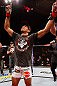 SAO PAULO, BRAZIL - JANUARY 19:  Edson Barboza reacts after knocking out Lucas Martins in their lightweight fight at the UFC on FX event on January 19, 2013 at Ibirapuera Gymnasium in Sao Paulo, Brazil. (Photo by Josh Hedges/Zuffa LLC/Zuffa LLC via Getty Images)