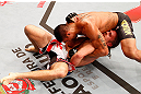 SAO PAULO, BRAZIL - JANUARY 19:  Ronny Markes (top) attempts a shoulder lock submission against Andrew Craig in their middleweight fight at the UFC on FX event on January 19, 2013 at Ibirapuera Gymnasium in Sao Paulo, Brazil. (Photo by Josh Hedges/Zuffa LLC/Zuffa LLC via Getty Images)