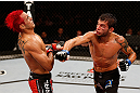 SAO PAULO, BRAZIL - JANUARY 19:  (R-L) Milton Vieira punches Godofredo "Pepey" Castro in their featherweight fight at the UFC on FX event on January 19, 2013 at Ibirapuera Gymnasium in Sao Paulo, Brazil. (Photo by Josh Hedges/Zuffa LLC/Zuffa LLC via Getty Images)