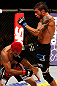 SAO PAULO, BRAZIL - JANUARY 19:  (R-L) Milton Vieira delivers a flying knee against Godofredo "Pepey" Castro in their featherweight fight at the UFC on FX event on January 19, 2013 at Ibirapuera Gymnasium in Sao Paulo, Brazil. (Photo by Josh Hedges/Zuffa LLC/Zuffa LLC via Getty Images)