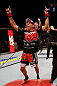 SAO PAULO, BRAZIL - JANUARY 19:  Godofredo "Pepey" Castro reacts after winning a split decision over Milton Vieira  in their featherweight fight at the UFC on FX event on January 19, 2013 at Ibirapuera Gymnasium in Sao Paulo, Brazil. (Photo by Josh Hedges/Zuffa LLC/Zuffa LLC via Getty Images)