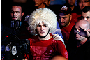 SAO PAULO, BRAZIL - JANUARY 19:  Khabib Nurmagomedov enters the arena before his lightweight fight against Thiago Tavares at the UFC on FX event on January 19, 2013 at Ibirapuera Gymnasium in Sao Paulo, Brazil. (Photo by Josh Hedges/Zuffa LLC/Zuffa LLC via Getty Images)