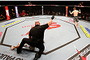 SAO PAULO, BRAZIL - JANUARY 19:  Khabib Nurmagomedov reacts after knocking out Thiago Tavares in their lightweight fight at the UFC on FX event on January 19, 2013 at Ibirapuera Gymnasium in Sao Paulo, Brazil. (Photo by Josh Hedges/Zuffa LLC/Zuffa LLC via Getty Images)