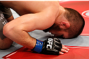 SAO PAULO, BRAZIL - JANUARY 19:  Khabib Nurmagomedov reacts after knocking out Thiago Tavares in their lightweight fight at the UFC on FX event on January 19, 2013 at Ibirapuera Gymnasium in Sao Paulo, Brazil. (Photo by Josh Hedges/Zuffa LLC/Zuffa LLC via Getty Images)
