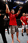 SAO PAULO, BRAZIL - JANUARY 19:  Khabib Nurmagomedov reacts after knocking out Thiago Tavares in their lightweight fight at the UFC on FX event on January 19, 2013 at Ibirapuera Gymnasium in Sao Paulo, Brazil. (Photo by Josh Hedges/Zuffa LLC/Zuffa LLC via Getty Images)