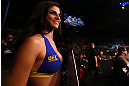 SAO PAULO, BRAZIL - JANUARY 19:  UFC Octagon Girl Aline Caroline Franzoi looks on during the UFC on FX event on January 19, 2013 at Ibirapuera Gymnasium in Sao Paulo, Brazil. (Photo by Josh Hedges/Zuffa LLC/Zuffa LLC via Getty Images)