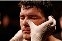 SAO PAULO, BRAZIL - JANUARY 19:  Michael Bisping prepares to enter the Octagon before his middleweight fight against Vitor Belfort at the UFC on FX event on January 19, 2013 at Ibirapuera Gymnasium in Sao Paulo, Brazil. (Photo by Josh Hedges/Zuffa LLC/Zuffa LLC via Getty Images)
