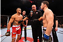 SAO PAULO, BRAZIL - JANUARY 19:  (L-R) Opponents Vitor Belfort and Michael Bisping face off before in their middleweight fight at the UFC on FX event on January 19, 2013 at Ibirapuera Gymnasium in Sao Paulo, Brazil. (Photo by Josh Hedges/Zuffa LLC/Zuffa LLC via Getty Images)