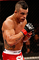 SAO PAULO, BRAZIL - JANUARY 19:  Vitor Belfort stands in the Octagon during his middleweight fight against Michael Bisping at the UFC on FX event on January 19, 2013 at Ibirapuera Gymnasium in Sao Paulo, Brazil. (Photo by Josh Hedges/Zuffa LLC/Zuffa LLC via Getty Images)