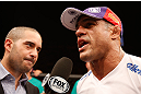 SAO PAULO, BRAZIL - JANUARY 19:  (R-L) Vitor Belfort is interviewed by Jon Anik after knocking out Michael Bisping in their middleweight fight at the UFC on FX event on January 19, 2013 at Ibirapuera Gymnasium in Sao Paulo, Brazil. (Photo by Josh Hedges/Zuffa LLC/Zuffa LLC via Getty Images)