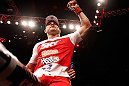 SAO PAULO, BRAZIL - JANUARY 19:  Vitor Belfort reacts after knocking out Michael Bisping in their middleweight fight at the UFC on FX event on January 19, 2013 at Ibirapuera Gymnasium in Sao Paulo, Brazil. (Photo by Josh Hedges/Zuffa LLC/Zuffa LLC via Getty Images)