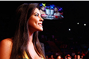 SAO PAULO, BRAZIL - JANUARY 19:  UFC Octagon Girl Camila Rodrigues de Oliveira looks on during the UFC on FX event on January 19, 2013 at Ibirapuera Gymnasium in Sao Paulo, Brazil. (Photo by Josh Hedges/Zuffa LLC/Zuffa LLC via Getty Images)