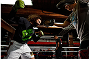 CHICAGO, IL - JANUARY 23:  Clay Guida (L) conducts an open workout session for media on January 23, 2013 at UFC Gym in Chicago, Illinois. (Photo by Josh Hedges/Zuffa LLC/Zuffa LLC via Getty Images)