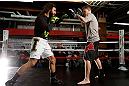 CHICAGO, IL - JANUARY 23:  Clay Guida (L) conducts an open workout session for media on January 23, 2013 at UFC Gym in Chicago, Illinois. (Photo by Josh Hedges/Zuffa LLC/Zuffa LLC via Getty Images)