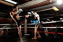CHICAGO, IL - JANUARY 23:  Anthony Pettis (L) conducts an open workout session for media on January 23, 2013 at UFC Gym in Chicago, Illinois. (Photo by Josh Hedges/Zuffa LLC/Zuffa LLC via Getty Images)