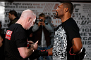 CHICAGO, IL - JANUARY 23:  Quinton "Rampage" Jackson (R) conducts an open workout session for media on January 23, 2013 at UFC Gym in Chicago, Illinois. (Photo by Josh Hedges/Zuffa LLC/Zuffa LLC via Getty Images)