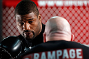 CHICAGO, IL - JANUARY 23:  Quinton "Rampage" Jackson (L) conducts an open workout session for media on January 23, 2013 at UFC Gym in Chicago, Illinois. (Photo by Josh Hedges/Zuffa LLC/Zuffa LLC via Getty Images)