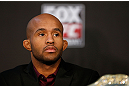 CHICAGO, IL - JANUARY 24:  UFC flyweight champion Demetrious "Mighty Mouse" Johnson interacts with media during the UFC on FOX press conference on January 24, 2013 at the United Center in Chicago, Illinois. (Photo by Josh Hedges/Zuffa LLC/Zuffa LLC via Getty Images)