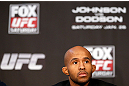 CHICAGO, IL - JANUARY 24:  UFC flyweight champion Demetrious "Mighty Mouse" Johnson interacts with media during the UFC on FOX press conference on January 24, 2013 at the United Center in Chicago, Illinois. (Photo by Josh Hedges/Zuffa LLC/Zuffa LLC via Getty Images)