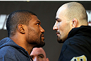 CHICAGO, IL - JANUARY 24:  (L-R) Opponents Quinton "Rampage" Jackson and Glover Teixeira face off during the UFC on FOX press conference on January 24, 2013 at the United Center in Chicago, Illinois. (Photo by Josh Hedges/Zuffa LLC/Zuffa LLC via Getty Images)