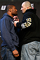 CHICAGO, IL - JANUARY 24:  (L-R) Opponents Quinton "Rampage" Jackson and Glover Teixeira face off during the UFC on FOX press conference on January 24, 2013 at the United Center in Chicago, Illinois. (Photo by Josh Hedges/Zuffa LLC/Zuffa LLC via Getty Images)