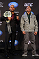 CHICAGO, IL - JANUARY 24:  (L-R) Opponents Demetrious "Mighty Mouse" Johnson and John Dodson pose for photos during the UFC on FOX press conference on January 24, 2013 at the United Center in Chicago, Illinois. (Photo by Josh Hedges/Zuffa LLC/Zuffa LLC via Getty Images)
