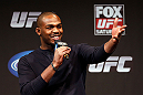 CHICAGO, IL - JANUARY 25:  UFC light heavyweight champion Jon Jones interacts with fans during a Q&A session before the UFC on FOX weigh-in on January 25, 2013 at the Chicago Theatre in Chicago, Illinois. (Photo by Josh Hedges/Zuffa LLC/Zuffa LLC via Getty Images)