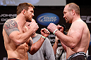 CHICAGO, IL - JANUARY 25:  (L-R) Opponents Ryan Bader and Vladimir Matyushenko face off during the UFC on FOX weigh-in on January 25, 2013 at the Chicago Theatre in Chicago, Illinois. (Photo by Josh Hedges/Zuffa LLC/Zuffa LLC via Getty Images)