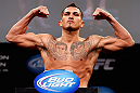 CHICAGO, IL - JANUARY 25:  Anthony Pettis weighs in during the UFC on FOX weigh-in on January 25, 2013 at the Chicago Theatre in Chicago, Illinois. (Photo by Josh Hedges/Zuffa LLC/Zuffa LLC via Getty Images)