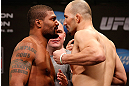 CHICAGO, IL - JANUARY 25:  (L-R) Opponents Quinton "Rampage" Jackson and Glover Teixeira face off during the UFC on FOX weigh-in on January 25, 2013 at the Chicago Theatre in Chicago, Illinois. (Photo by Josh Hedges/Zuffa LLC/Zuffa LLC via Getty Images)