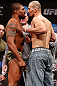 CHICAGO, IL - JANUARY 25:  (L-R) Opponents Quinton "Rampage" Jackson and Glover Teixeira face off during the UFC on FOX weigh-in on January 25, 2013 at the Chicago Theatre in Chicago, Illinois. (Photo by Josh Hedges/Zuffa LLC/Zuffa LLC via Getty Images)
