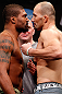 CHICAGO, IL - JANUARY 25:  (L-R) Opponents Quinton "Rampage" Jackson and Glover Teixeira face off during the UFC on FOX weigh-in on January 25, 2013 at the Chicago Theatre in Chicago, Illinois. (Photo by Josh Hedges/Zuffa LLC/Zuffa LLC via Getty Images)