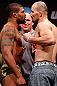 CHICAGO, IL - JANUARY 25:  (L-R) Opponents Quinton "Rampage" Jackson and Glover Teixeira face off during the UFC on FOX weigh-in on January 25, 2013 at the Chicago Theatre in Chicago, Illinois. (Photo by Josh Hedges/Zuffa LLC/Zuffa LLC via Getty Images)