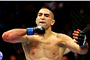 CHICAGO, IL - JANUARY 26:  Ricardo Lamas celebrates after defeating Erik Koch during their Featherweight Bout part of UFC on FOX at United Center on January 26, 2013 in Chicago, Illinois.  (Photo by Al Bello/Zuffa LLC/Zuffa LLC Via Getty Images)