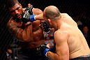 CHICAGO, IL - JANUARY 26:  Glover Teixeira (R) punches Rampage Jackson (L) during their Light Heavyweight Bout part of UFC on FOX at United Center on January 26, 2013 in Chicago, Illinois.  (Photo by Al Bello/Zuffa LLC/Zuffa LLC Via Getty Images)