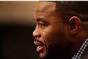 LAS VEGAS, NV - JANUARY 31:  Rashad Evans interacts with media during the UFC 156 Ultimate Media Day on January 31, 2013 at the Mandalay Bay in Las Vegas, Nevada.  (Photo by Josh Hedges/Zuffa LLC/Zuffa LLC via Getty Images)