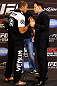 LAS VEGAS, NV - JANUARY 31:  (L-R) Opponents Jose Aldo and Frankie Edgar face off during the UFC 156 Ultimate Media Day on January 31, 2013 at the Mandalay Bay in Las Vegas, Nevada.  (Photo by Josh Hedges/Zuffa LLC/Zuffa LLC via Getty Images)