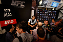 LAS VEGAS, NV - JANUARY 31:  UFC featherweight champion Jose Aldo interacts with media during the UFC 156 Ultimate Media Day on January 31, 2013 at the Mandalay Bay in Las Vegas, Nevada.  (Photo by Josh Hedges/Zuffa LLC/Zuffa LLC via Getty Images)