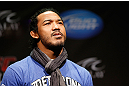 LAS VEGAS, NV - FEBRUARY 01:  UFC lightweight champion Benson Henderson interacts with fans during a Q&A session before the UFC 156 weigh-in on February 1, 2013 at Mandalay Bay Events Center in Las Vegas, Nevada.  (Photo by Josh Hedges/Zuffa LLC/Zuffa LLC via Getty Images)