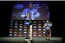 LAS VEGAS, NV - FEBRUARY 01:  UFC lightweight champion Benson Henderson interacts with fans during a Q&A session before the UFC 156 weigh-in on February 1, 2013 at Mandalay Bay Events Center in Las Vegas, Nevada.  (Photo by Josh Hedges/Zuffa LLC/Zuffa LLC via Getty Images)