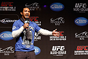 LAS VEGAS, NV - FEBRUARY 01:  UFC lightweight champion Benson Henderson interacts with fans during a Q&A session before the UFC 156 weigh-in on February 1, 2013 at Mandalay Bay Events Center in Las Vegas, Nevada.  (Photo by Josh Hedges/Zuffa LLC/Zuffa LLC via Getty Images)