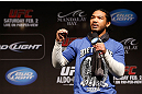 LAS VEGAS, NV - FEBRUARY 01:  UFC lightweight champion Benson Henderson interacts with fans during a Q&A session before the UFC 156 weigh-in on February 1, 2013 at Mandalay Bay Events Center in Las Vegas, Nevada.  (Photo by Josh Hedges/Zuffa LLC/Zuffa LLC via Getty Images)
