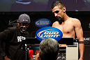 LAS VEGAS, NV - FEBRUARY 01:  Edwin Figueroa weighs in during the UFC 156 weigh-in on February 1, 2013 at Mandalay Bay Events Center in Las Vegas, Nevada.  (Photo by Josh Hedges/Zuffa LLC/Zuffa LLC via Getty Images)