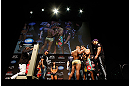 LAS VEGAS, NV - FEBRUARY 01:  (L-R) Opponents Rashad Evans and Antonio Rogerio Nogueira face off during the UFC 156 weigh-in on February 1, 2013 at Mandalay Bay Events Center in Las Vegas, Nevada.  (Photo by Josh Hedges/Zuffa LLC/Zuffa LLC via Getty Images)